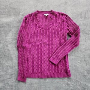 Croft & Barrow Magenta Cable Knit Long Sleeve V-Neck Sweater